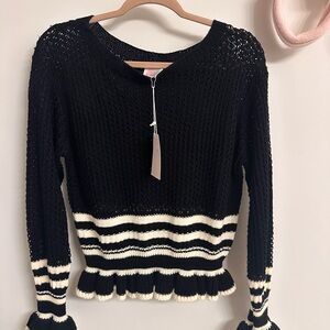 Black and Cream Knit Striped Women's Sweater